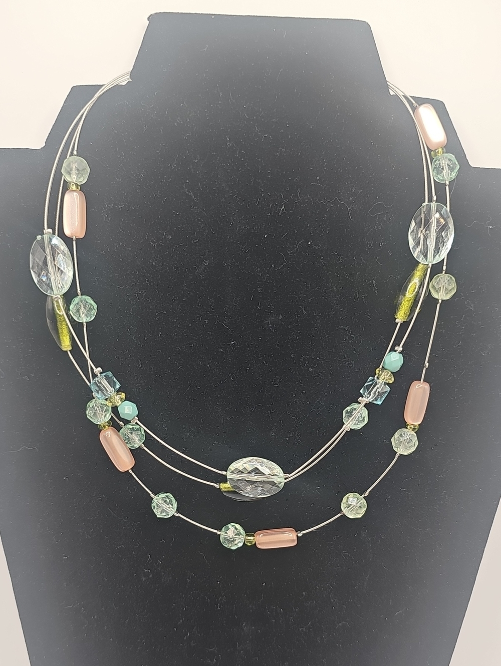 Delicate Multi-Strand Floting Pink and Green Beaded Necklace By Lia Sophia